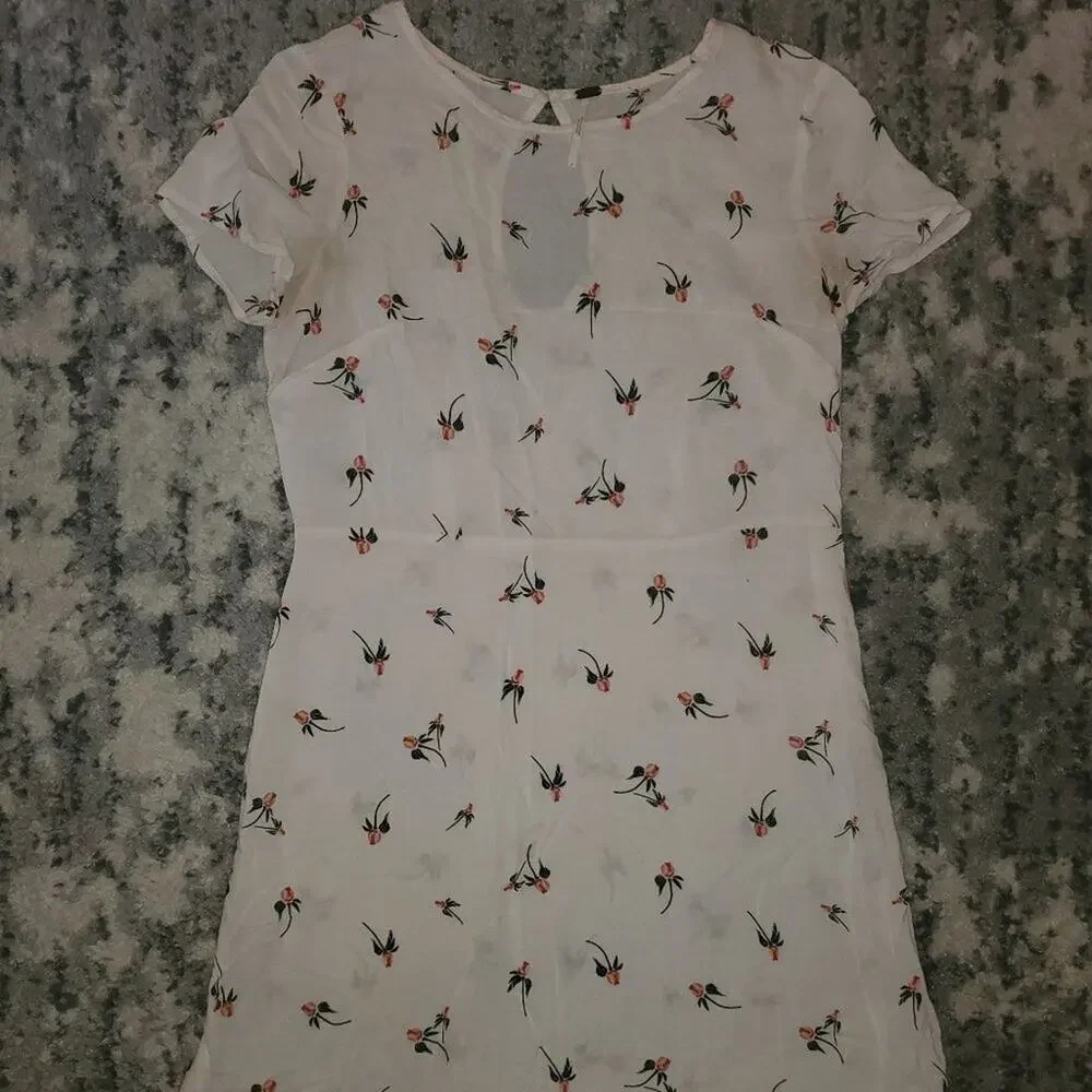 Free People Red Rose Floral Mini White Dress EUC